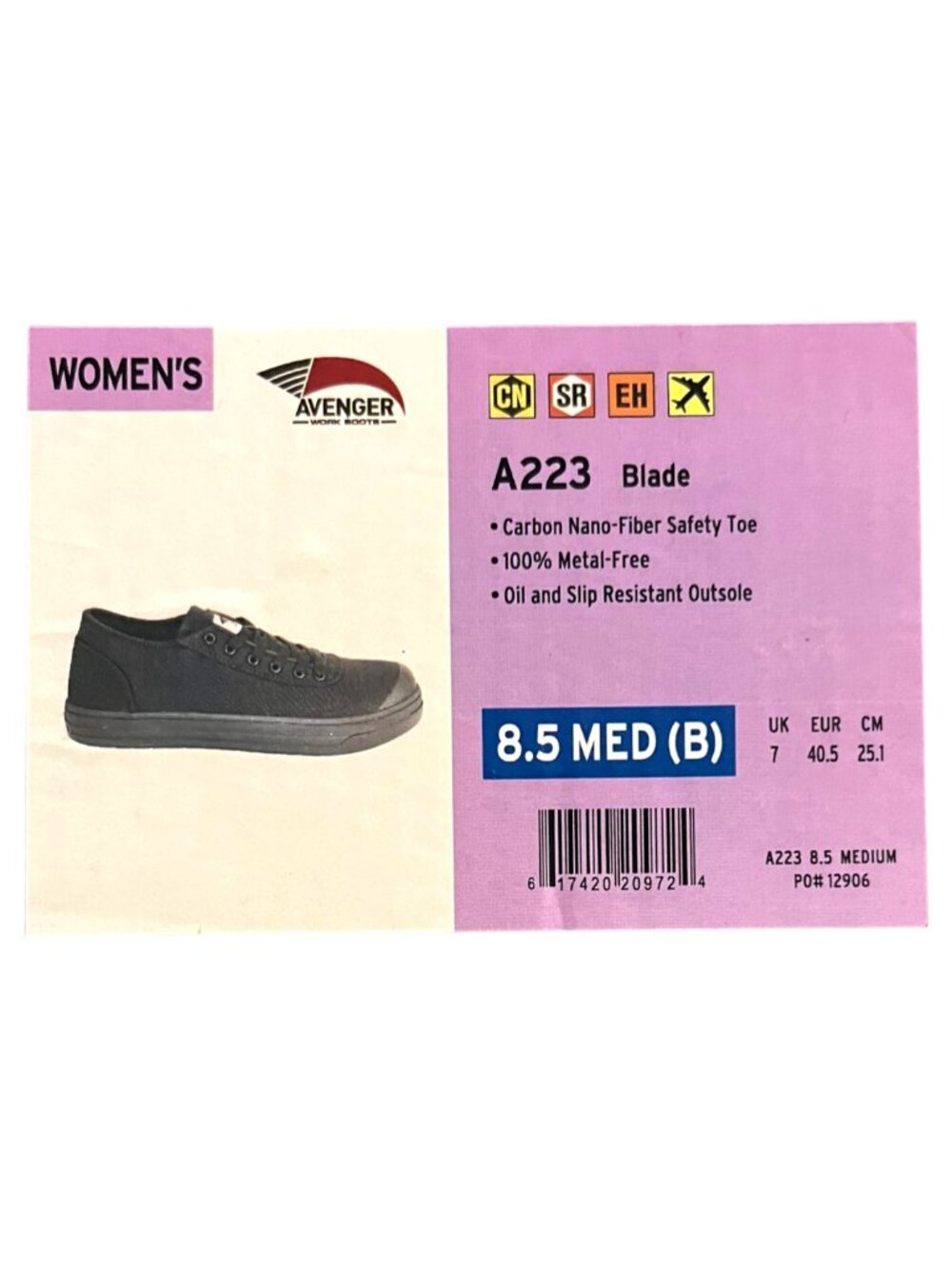 AVENGER Women's A223 Blade Work Shoes Safety Toe - Size 8.5 MED Black - NEW